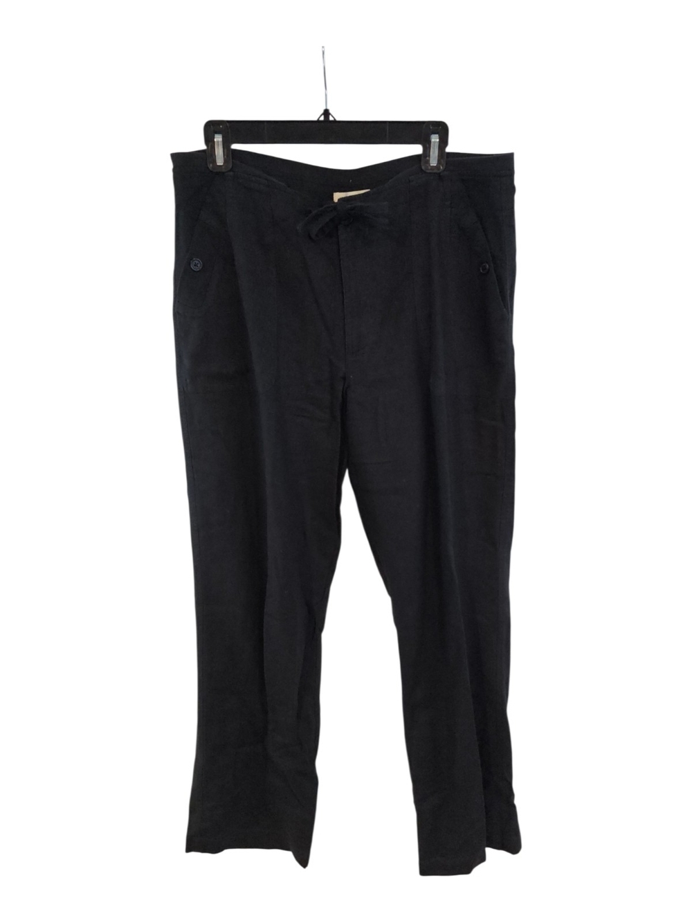 Orvis Size 14 Black Linen Blend Casual Pants Drawstring Waist